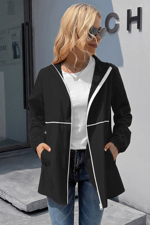 Zip Up Long Sleeve Hooded Watertight Jacket